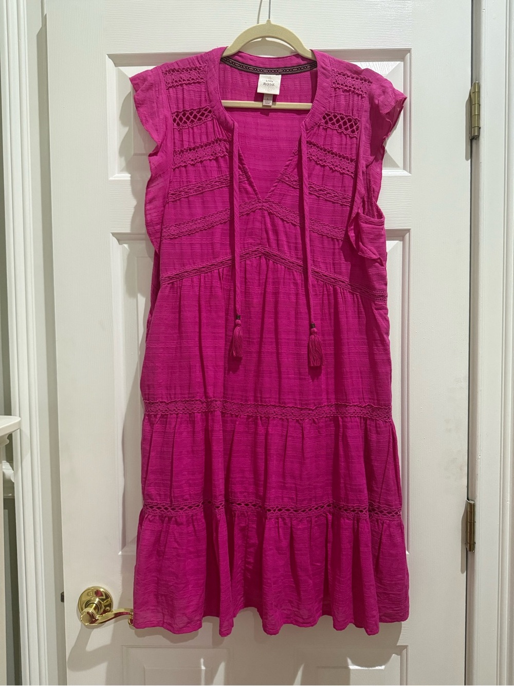 Knox Rose Fuchsia Tiered Boho Dress with Tassel Tie